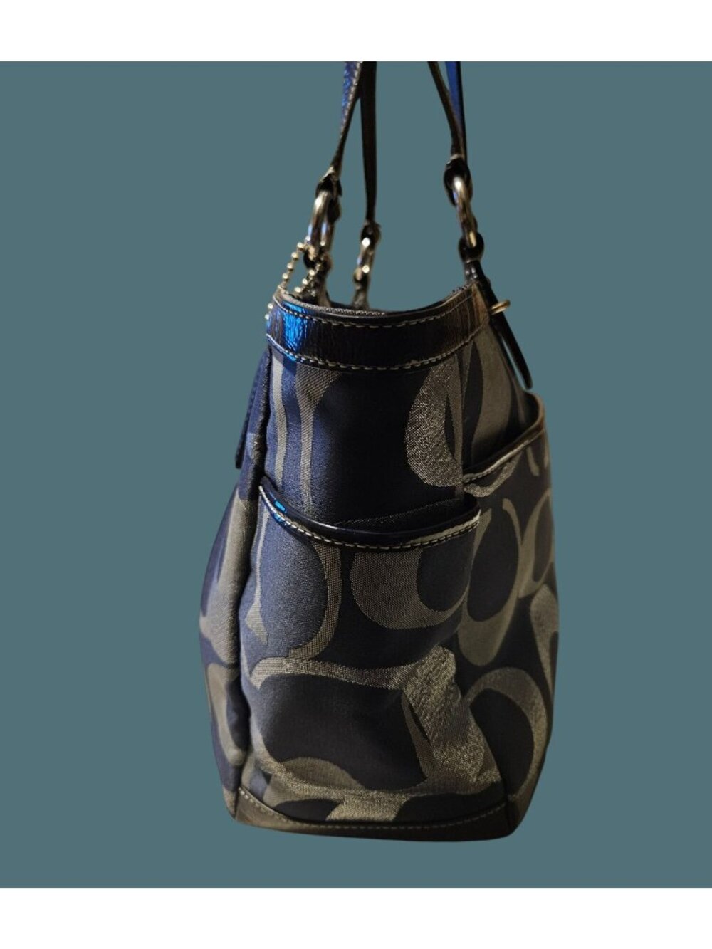 Coach Optic Signature Jacquard & Patent Leather Metallic Gallery Shoulder Tote - Picture 3 of 16